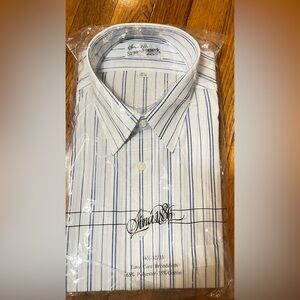 AND Men's White and Blue Striped Dress Shirt